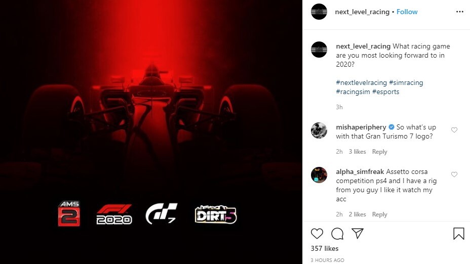 Der Instagram-Post von Next Level Racing könnte ein Gran Turismo 7 als PS5-Launchtitel andeuten.