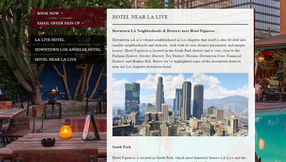 Das Hotel Figueroa in Los Angeles hat offenbar einen Screenshot aus GTA 5 für ein echtes Foto gehalten - und bebilderte kurzerhand seine Webseite damit.