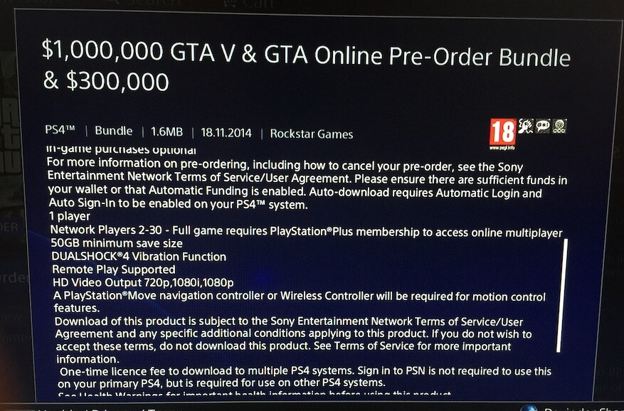 Aus der Produktbeschreibung im PlayStation Store geht hervor, dass die PS4-Version von Grand Theft Auto 5 bei der Installation 50 GByte benötigt.