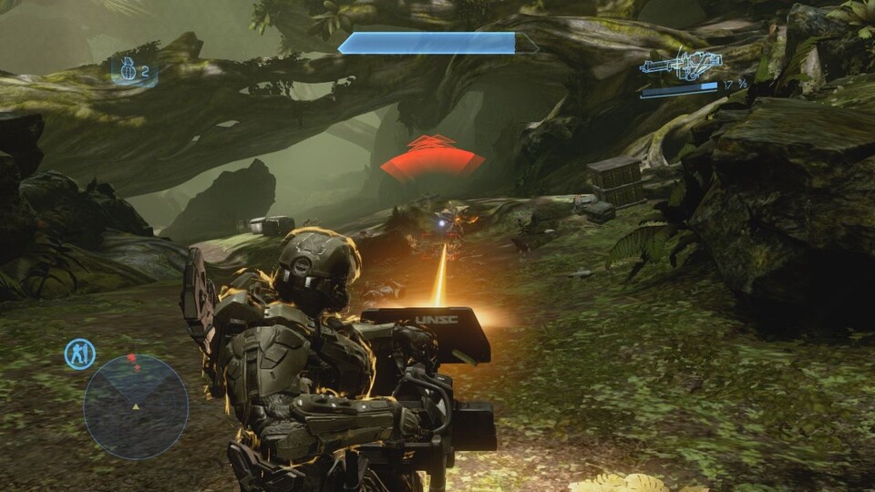 Schweres Geschütz: Das Maschinengewehr klingt wie alle Waffen in Halo 4 druckvoll und knackig.