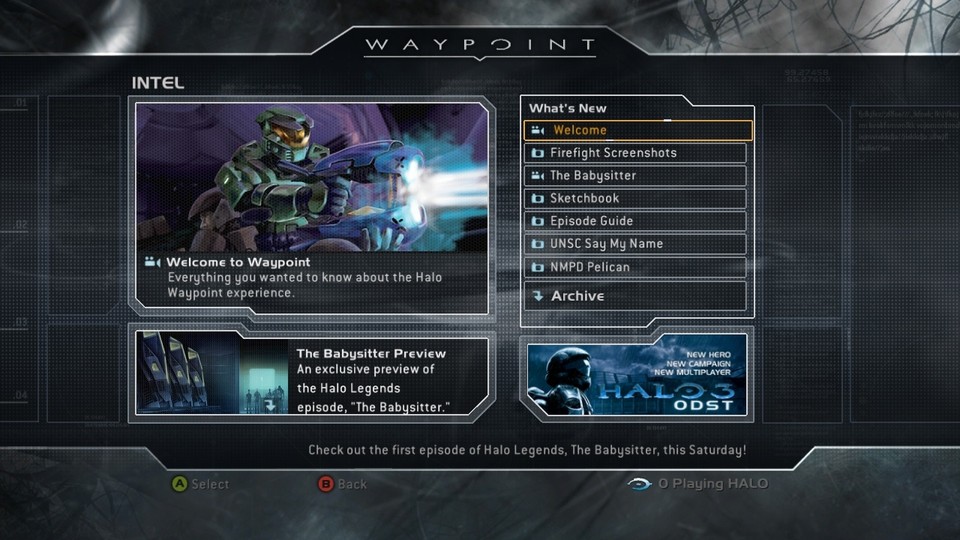 Das Interface von Halo Waypoint für die Xbox 360.