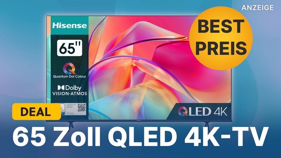 Günstiger als im aktuellen Angebot gab es den 65 Zoll großen QLED-TV Hisense E77KQ bislang noch nie.