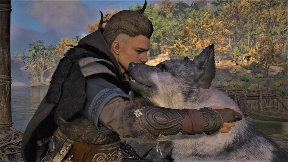 Unglaublich flauschig und liebenswürdig sind die Hunde in Assassin's Creed Valhalla.