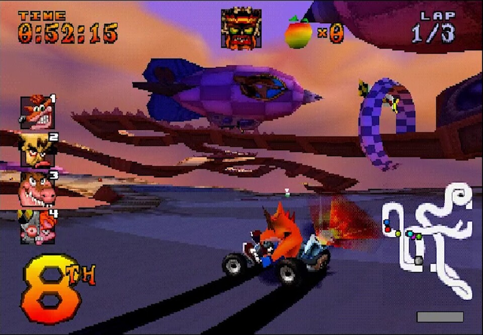 Driften konnte man schon in Super Mario Kart, aber Crash Team Racing kombiniert das mit Mini-Turbos.
