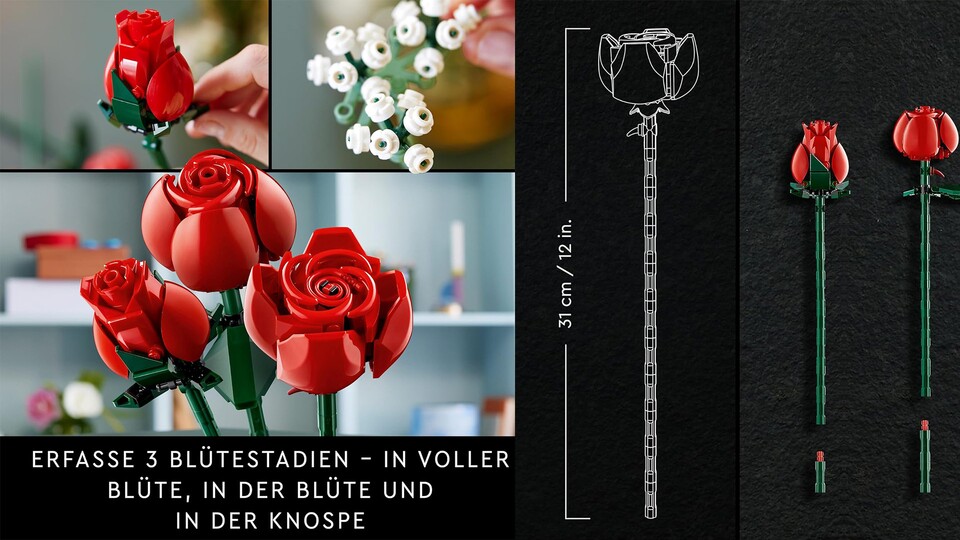 Der Rosenstrauß ist mit vielen kleinen liebevollen Details verziert.