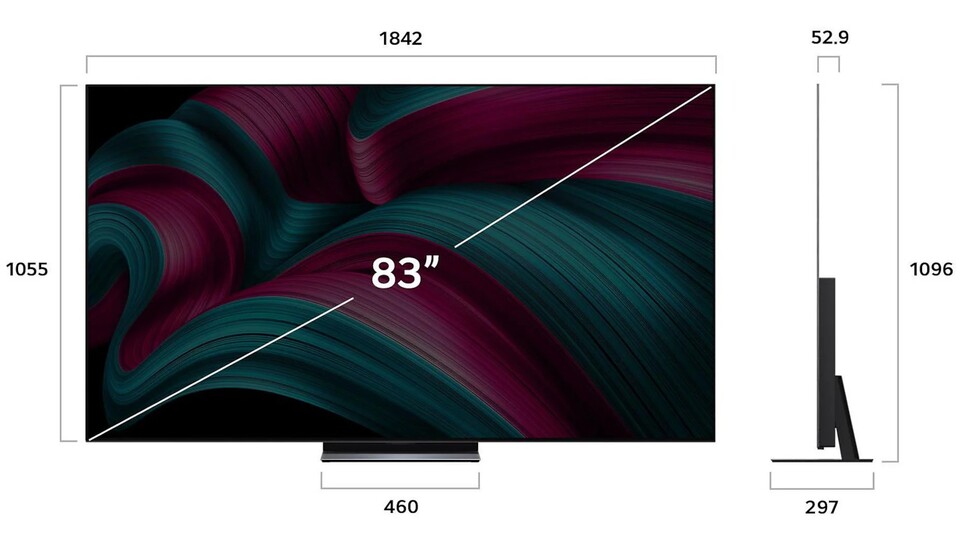 Der LG OLED 4K-Fernseher mit 83 Zoll ist riesengroß und mit 33 kg (ohne Standfuß 28,3 kg) auch kein Leichtgewicht. Der Bildschirm ist jedoch sehr flach.