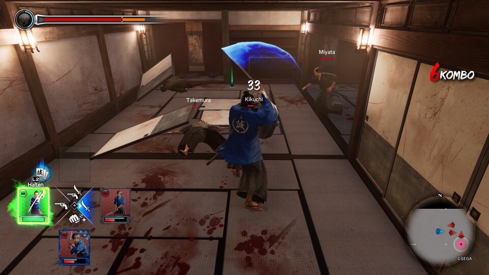 Die Kämpfe im Spiel sind überraschend blutig und brutal, was aber gut zum Samurai-Setting passt.