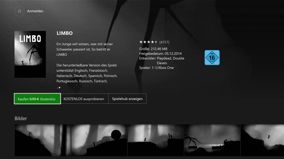 Xbox-One-Spieler können Limbo derzeit kostenlos herunterladen.