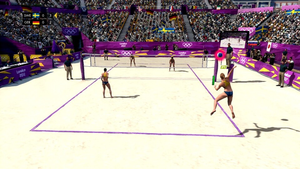 In der Disziplin Beachvolleyball können wir die Spielerinnen selbst übers Feld steuern.