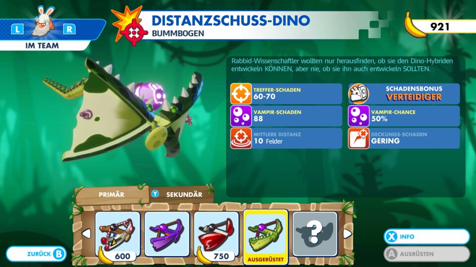 Für jeden der drei Charaktere gibt’s wieder allerhand abgefahrene Waffen wie den „Distanzschuss-Dino“.
