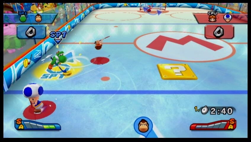 Nicht nur Ballsportarten werden in Mario Sports Mix gespielt, beim Eishockey muss natürlich der Puck ins Tor.