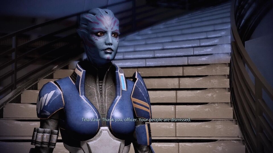 Die Asari-Spectre Tela Vasir hilft uns am Anfang bei der Suche nach Liara.