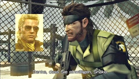 MGS: Peace Walker: Ein Plausch mit einem alten Bekannten. Metal Gear Solid-Fans erinnern sich an den Charakter »Miller«. [PSP]