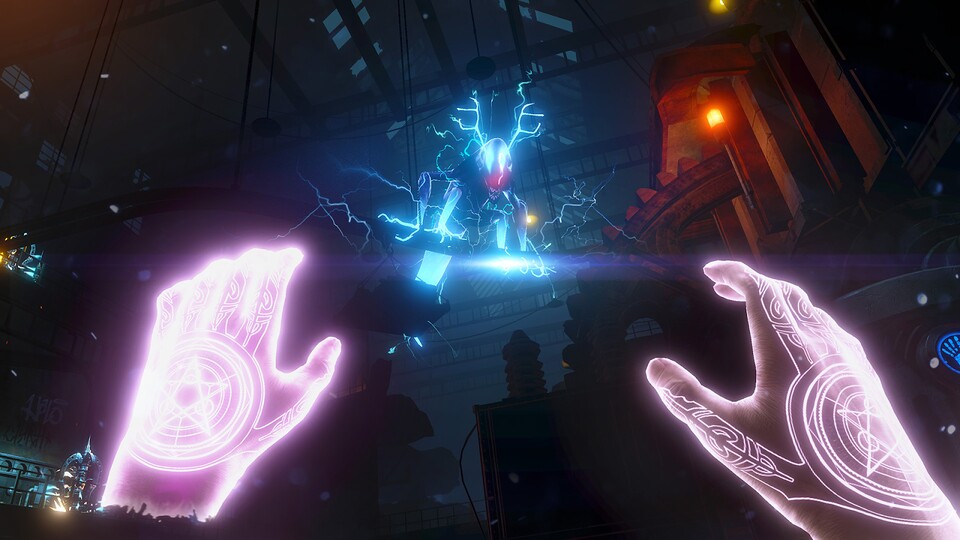 Viele VR-Spiele nutzen animierte Hände, um die Identifikation und Immersion mit dem Spielerleben zu erhöhen. In The Unspoken kann man dabei seine eigenen Hände schwingen, um Zauber zu werfen und Monster in die Knie zu zwingen.