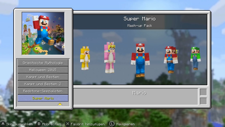Einige Skin-Pakete sind bereits installiert, darunter das Maship-Paket für Super Mario.