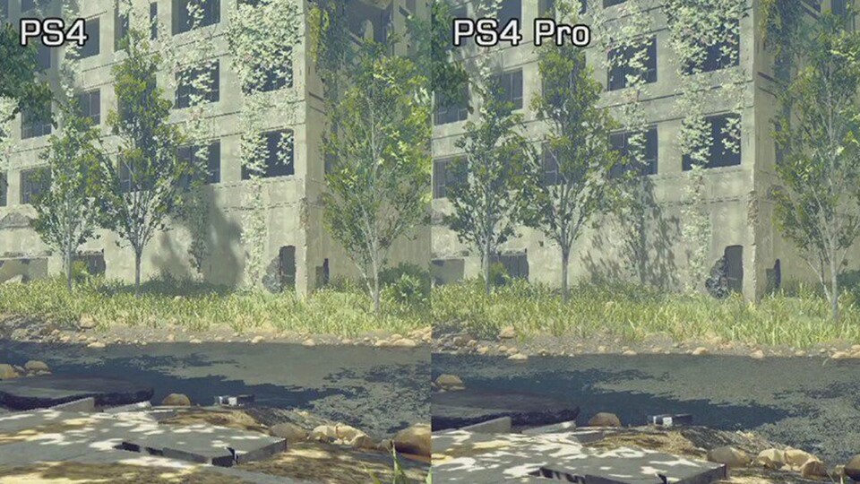 Nier: Automata im Vergleich: PS4 (links) und PS4 Pro (rechts)