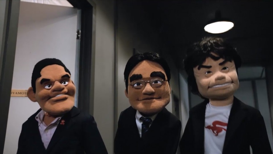 Im Nintendo-Direct-Stream zur E3 2015 tritt Iwata (Mitte) als Muppet-Puppe auf.