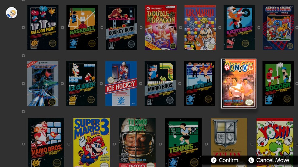 Die NES-Bibliothek lässt sich auch umsortieren.