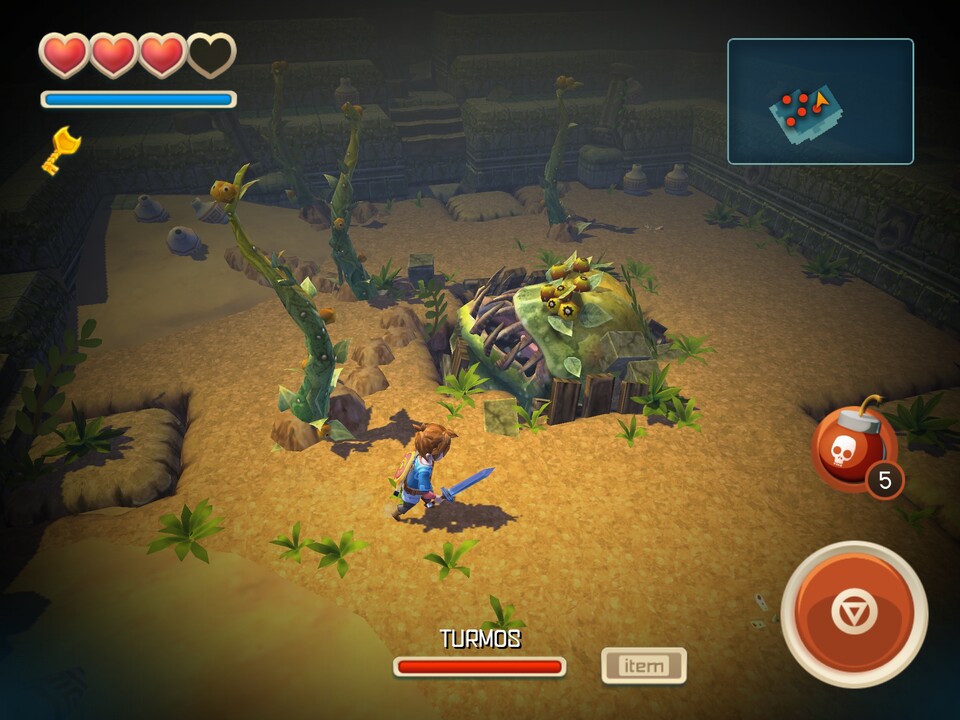 Terror from the Deep: Turmos begegnet uns schon früh in Oceanhorn – und sorgt mit seinen Unkrauttentakeln für Chaos.