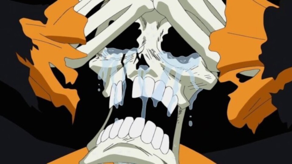 Hier seht ihr es: In One Piece kann auch das Skelett Brook weinen.