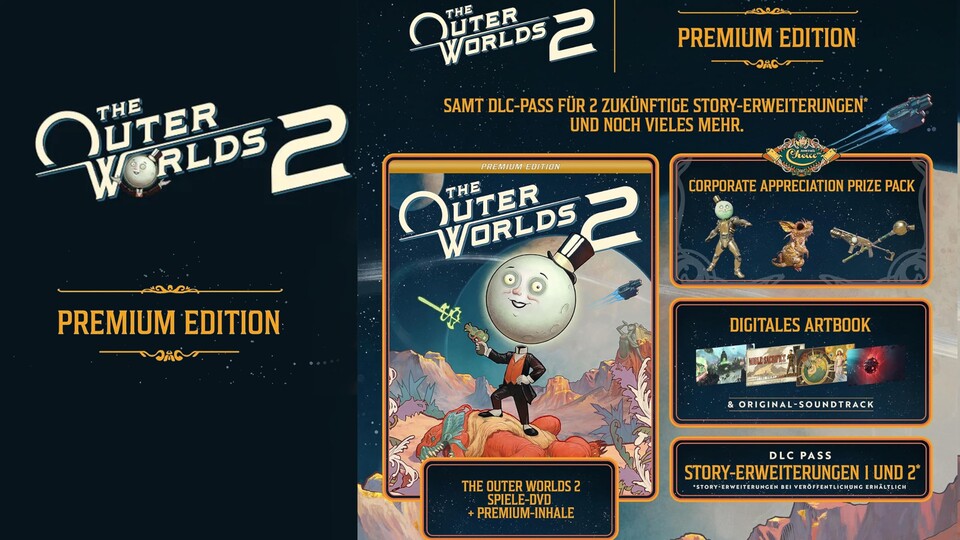 The Outer Worlds 2 könnt ihr auch in der Premium Edition bekommen und euch so die beiden zukünftigen Story-Erweiterungen sichern.