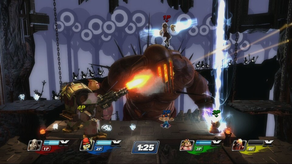 Sweet Tooth verwandelt sich dank Superkraft in den Roboter Megatooth und ballert die anderen in Grund und Boden.