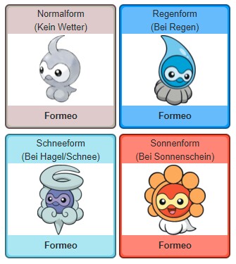 Die Formen des Wetter-Pokémon Formeo. Quelle: PokéWiki
