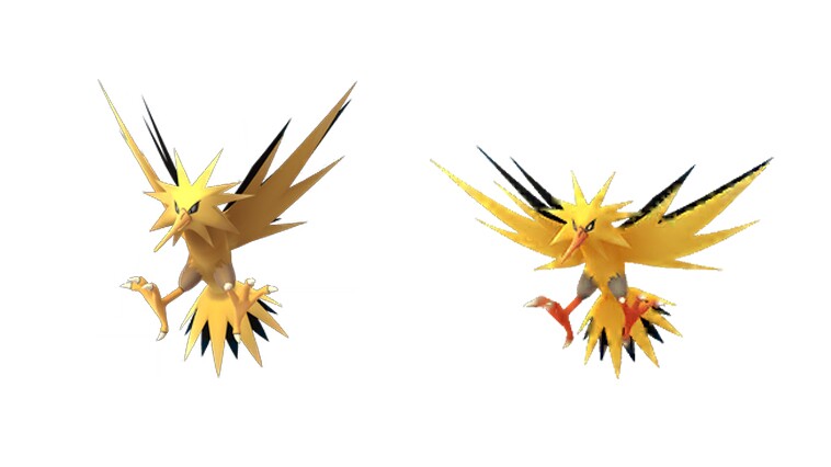 links: normales Zapdos / rechts: Shiny-Zapdos