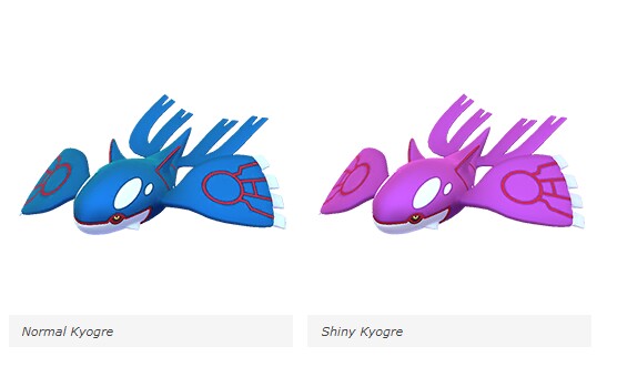 Kyogre als normales und als Shiny-Pokémon. Quelle: Pokémon GO Hub.