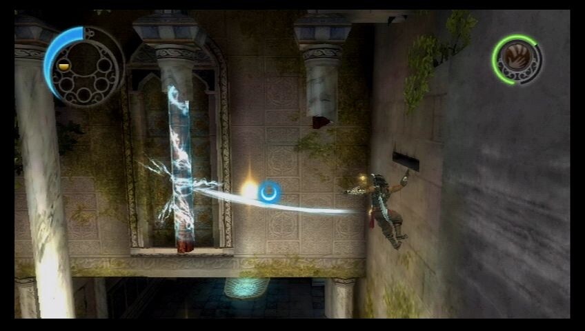In der Wii-Version von Prince of Persia: Die vergessene Zeit zeigt euch ein Lichtstrahl den nächsten sicheren Halt.