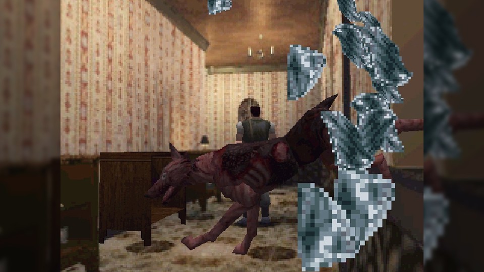 Der vielleicht berühmteste Schockmoment der Spielegeschichte: Ein Zombiehund springt überraschend durch ein Flurfenster.