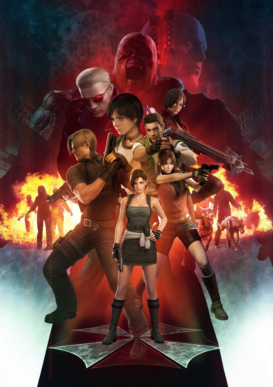Dieses Resident Evil-Bild ist auf der Facebook-Seite zu sehen und stellt die Resident Evil 3-Figuren in den Fokus.