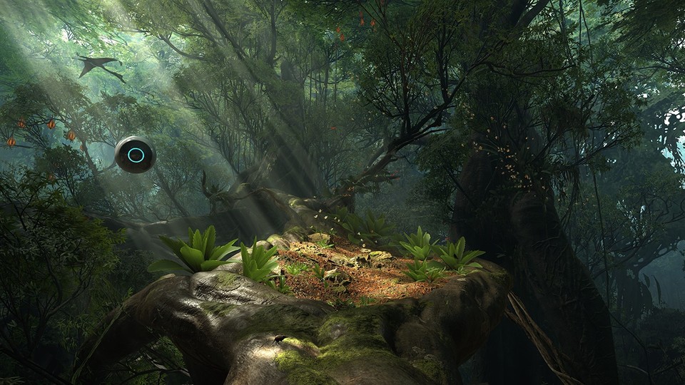 Die Lichtstimmung auf Cryteks Dschungelplanet ist wunderschön und ergibt mit der räumlichen Soundkulisse eine sehr dichte, glaubhafte Atmosphäre.