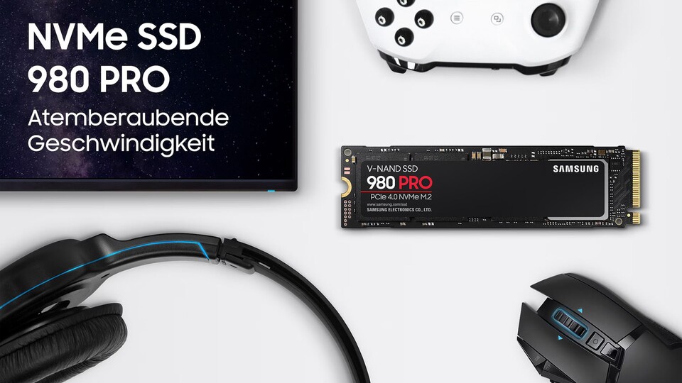 PlayStation 5, NAS, Office-Rechner oder High-End Gaming-PC: Mit der Samsung 980 Pro NVMe SSD rüstet ihr den Speicher auf.