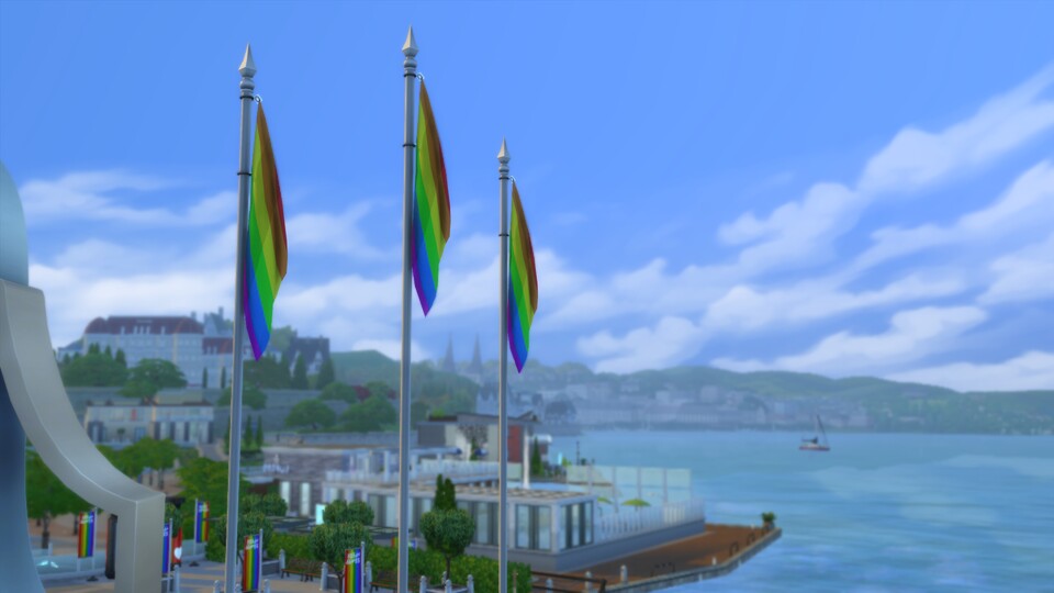 Die Sim-Welten werden mit Regenbogenflaggen verschönert. Fotocredit: Nando