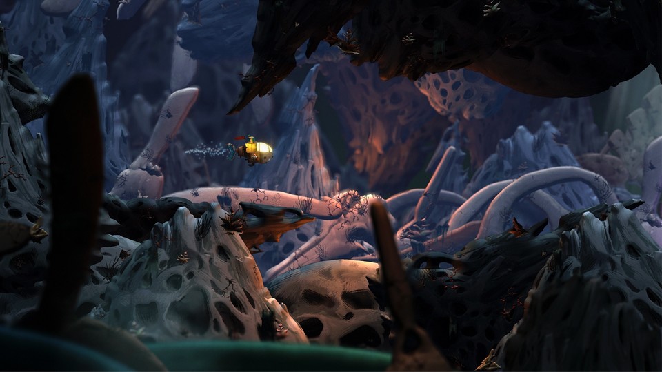Obwohl Song of the Deep ein 2D-Spiel ist, sorgt der Unschärfeeffekt für ein Gefühl von Tiefe.