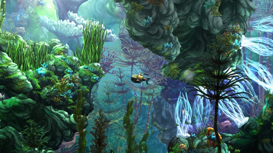 Die malerische Unterwasserwelt ist dicht mit Pflanzen und Lebewesen bevölkert.