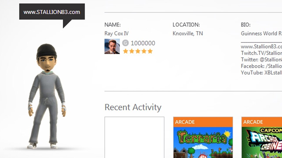 Raymond »Stallion83« Cox hat als Mensch der Welt bei Xbox Live einen Gamerscore von einer Million erreicht.
