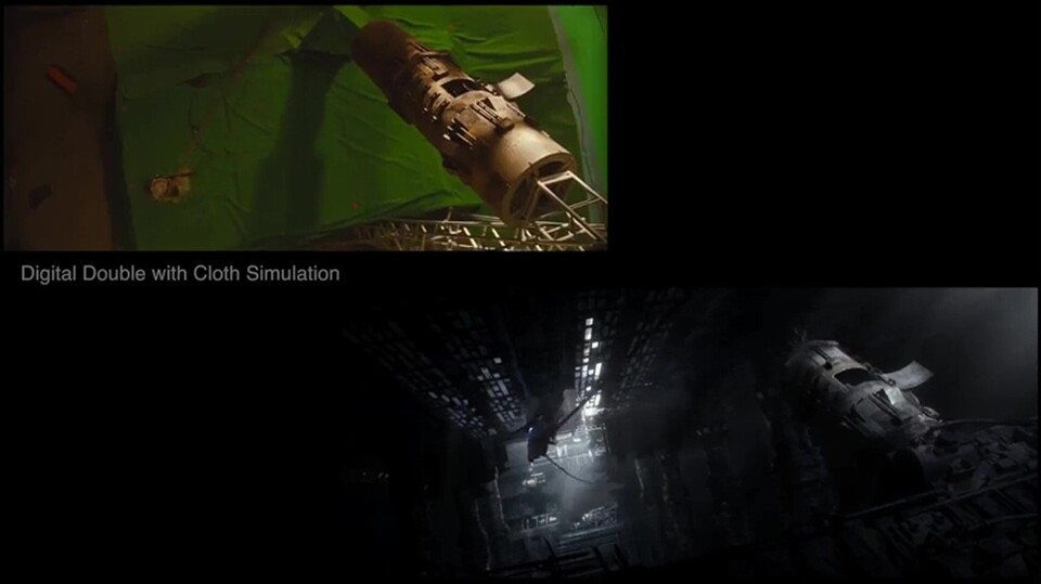 Ein Video stellt Szenen aus Star Wars: Episode 7 mit und ohne Computer-Effekte gegenüber.