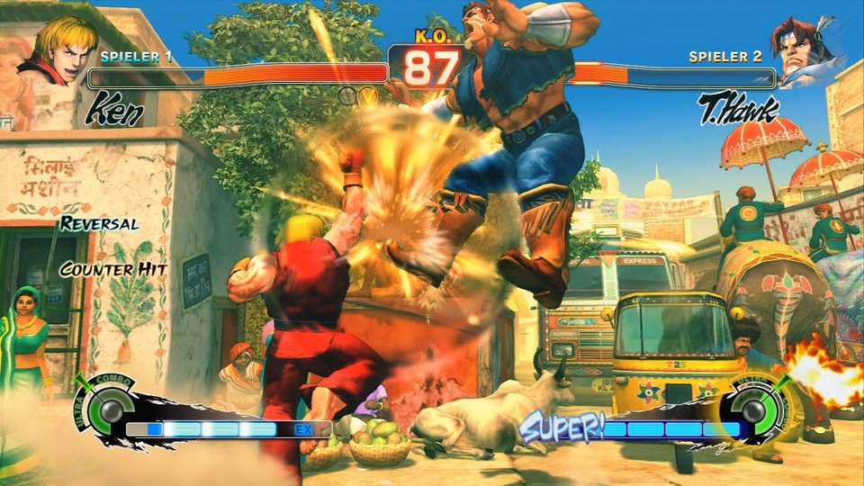 Super Street Fighter 4: Die Grafik geizt wie im Vorgänger nicht mit Effekten.