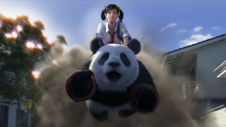 In Blood Vengeance ist Ling Xiaoyu (hier auf einem Panda)die Hauptdarstellerin.