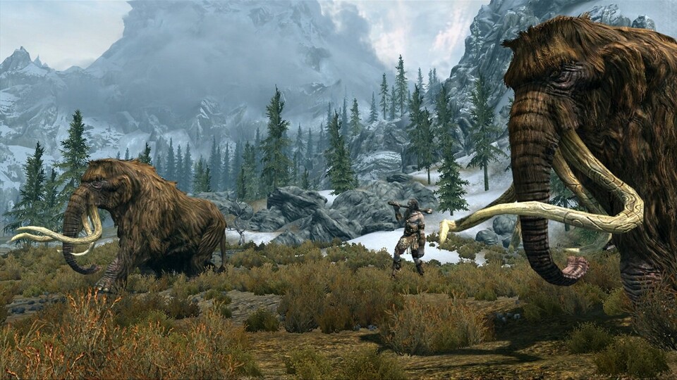 The Elder Scrolls 5: Skyrim: Neben Drachen kreuzen auch Mamuts den Weg des Spielers.