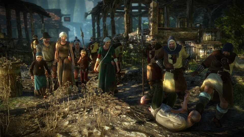 Passanten wie diese Bauern sorgen dafür, dass die Welt von The Witcher 2 sehr belebt wirkt.