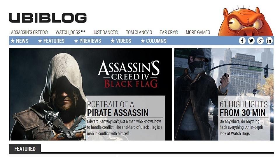 Der Ubiblog bietet eine zenrtrale Anlaufstelle für Fans, die sich über Ubisoft-Spiele informieren möchten.