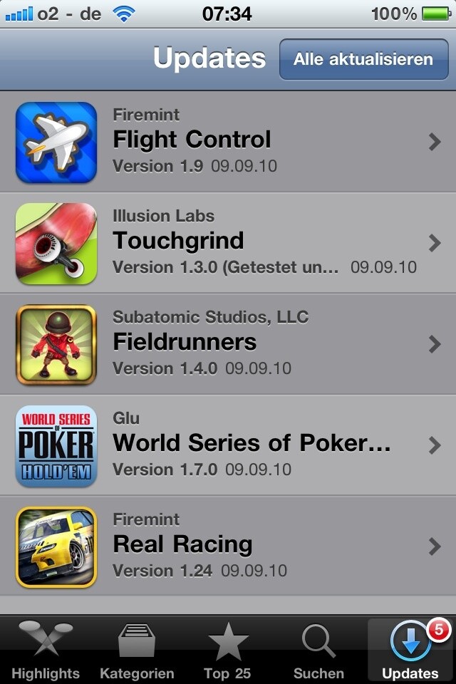 Kurz nach der Veröffentlichung von iOS 4.1 erscheinen zahlreiche Updates von Spielen, die das System integrieren. 