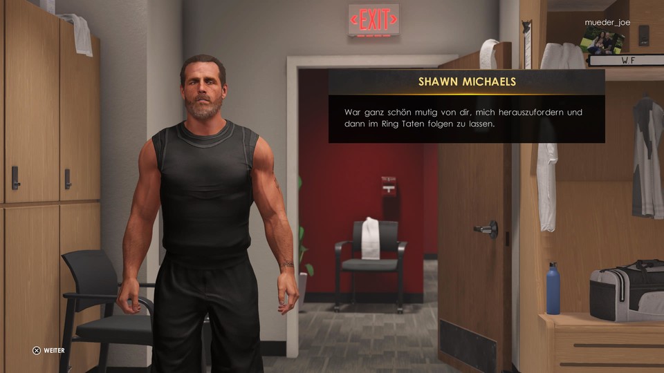 Im Storymodus MyRise unterhaltet ihr euch mit stocksteifen Figuren wie Shawn Michaels.