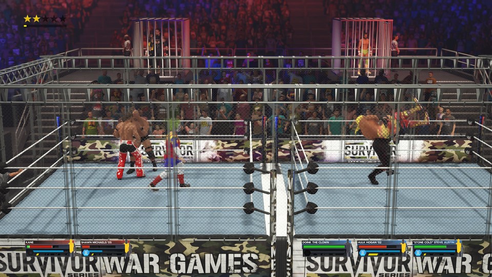 In der Match-Variante Wargames sind zwei Ringe nebeneinander aufgebaut, und die Mitglieder zweier Teams kommen nacheinander dazu.
