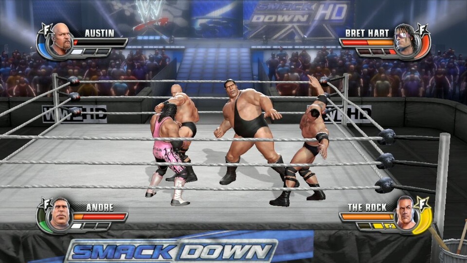 Bis zu vier WWE All-Stars dürfen gleichzeitig im Ring austeilen.