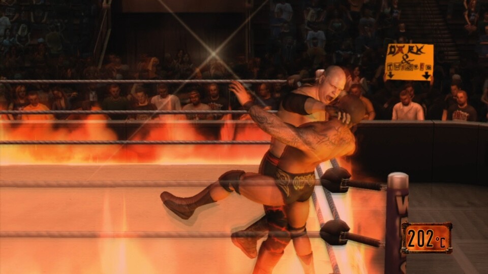 WWE Smackdown vs. Raw 2010: Beim Inferno-Match geht es darum, den Gegner solange zu bearbeiten, bis er Feuer fängt.