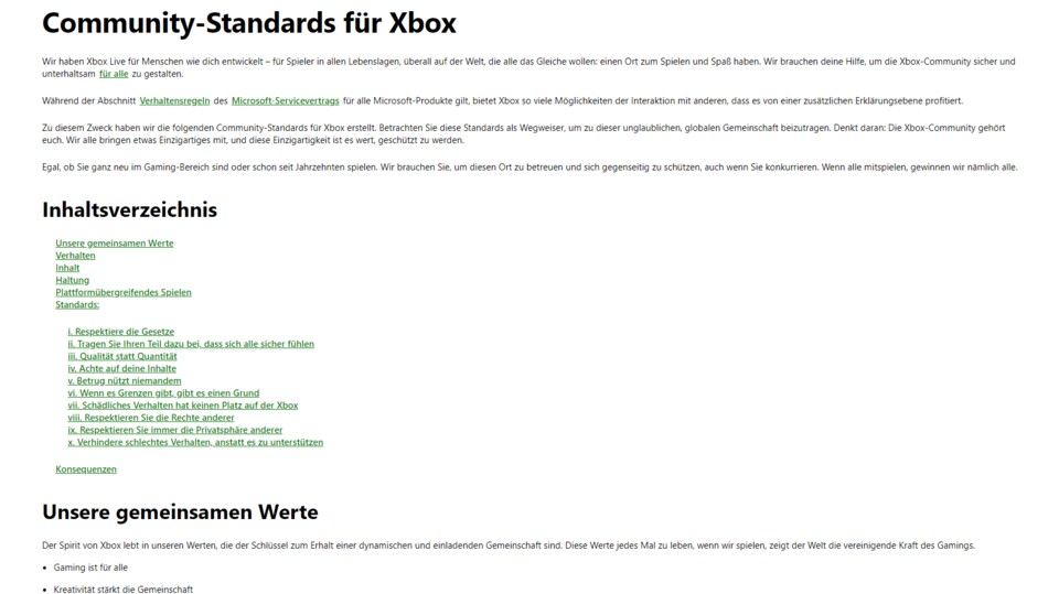Xbox hat ausführliche Community Guidelines.